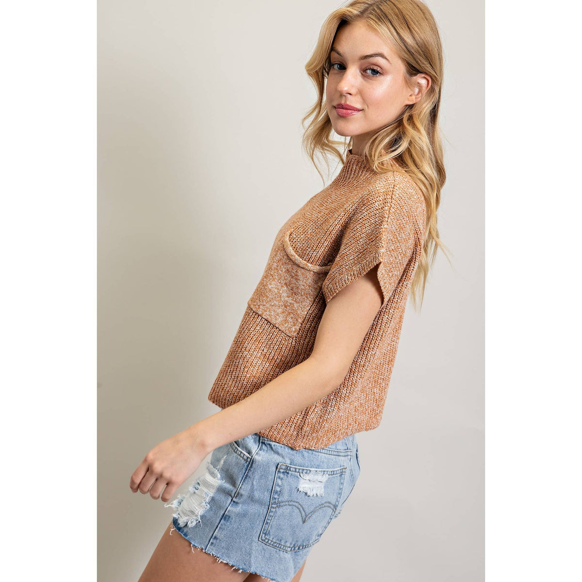 DROP SHOULDER RIB-KNIT SWEATER TOP