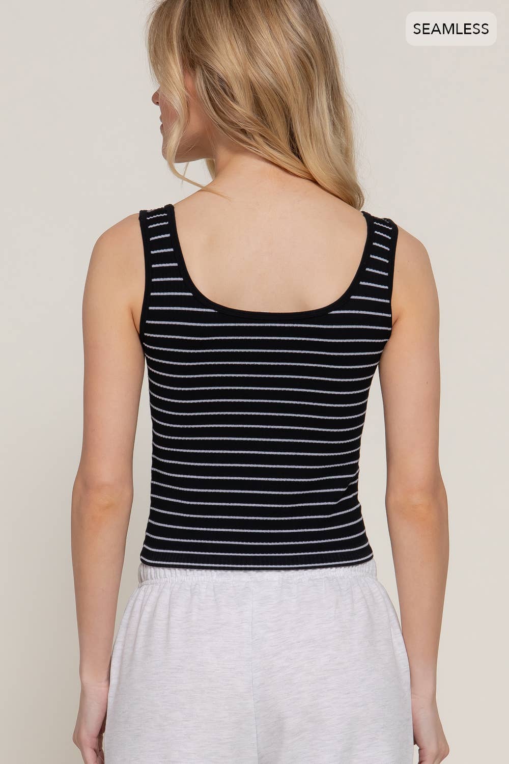 Scoop Neck with Eyelet Detail Striped Seamless Top