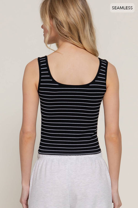 Scoop Neck with Eyelet Detail Striped Seamless Top