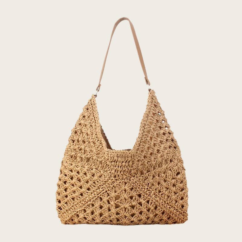 Crochet Open-Weave Boho Handbag | Tan Mix
