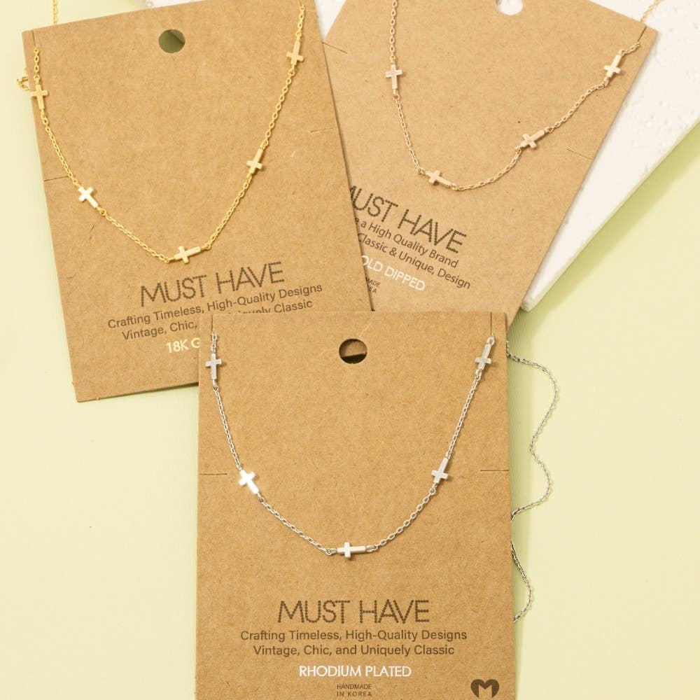 Metallic Dainty Cross Station Necklace