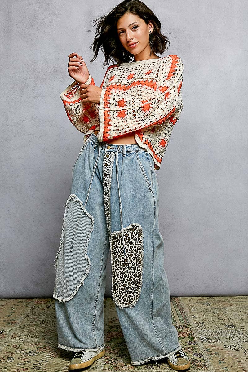 Long Sleeves Crochet Top- OS