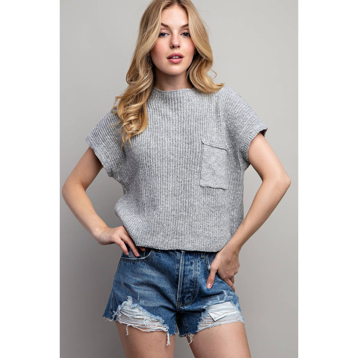 DROP SHOULDER RIB-KNIT SWEATER TOP