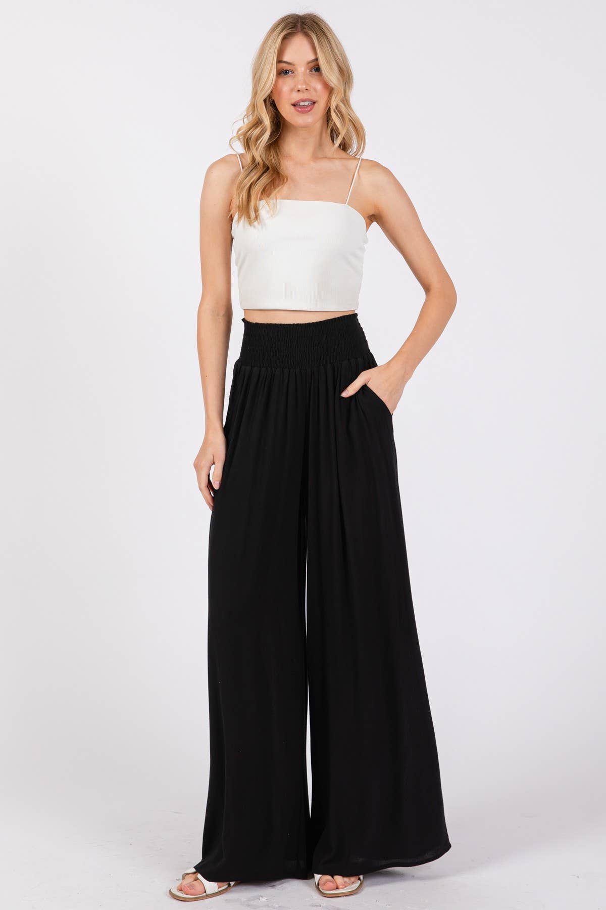 Wide Smock Waist Wide Leg Pants