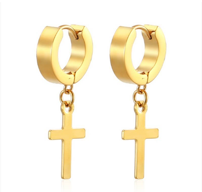 18K STAINLESS STEEL TARNISH FREE CROSS EARRINGS