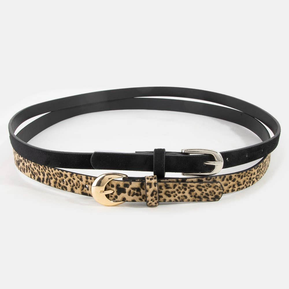 Black And Leopard Vegan Leather Belt Set