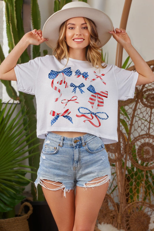 American Flag Bow Crop Tee