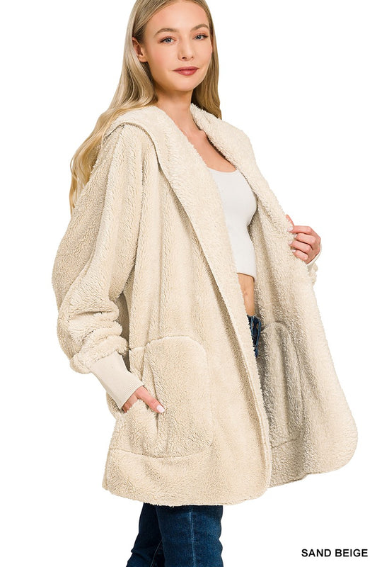 Beige Hooded Fur Jacket