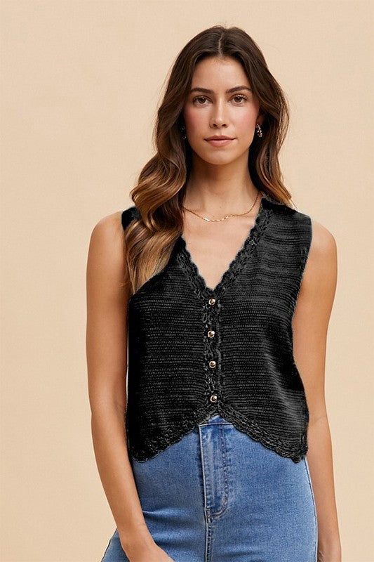 Black Crop Crochet Vest