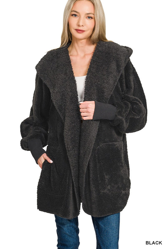 Black Hooded Fur Jacket