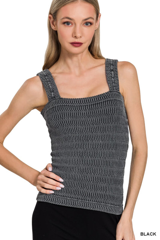 Black Wrinkled Seamless Tank