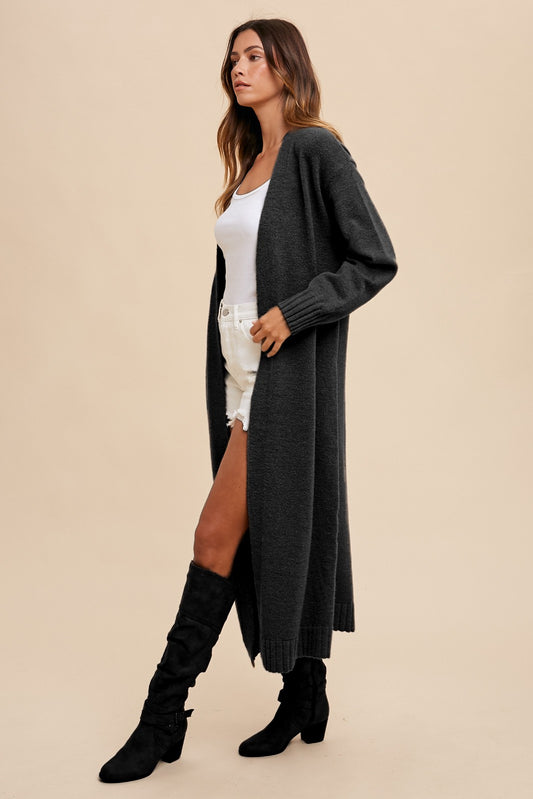 Black Wool Open Sweater Cardigan