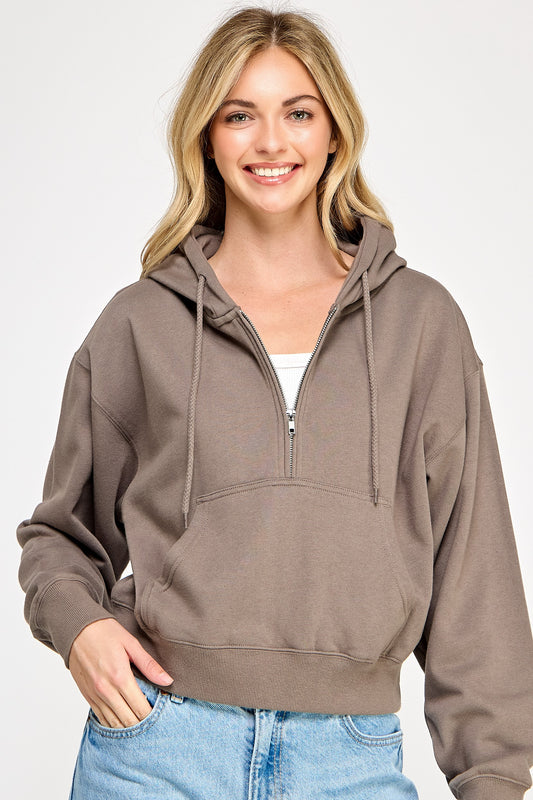 Brown Half Zip Hoodie
