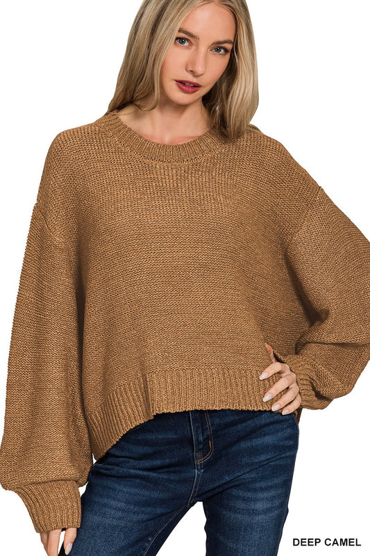 Camel Balloon Sleeve Sweater