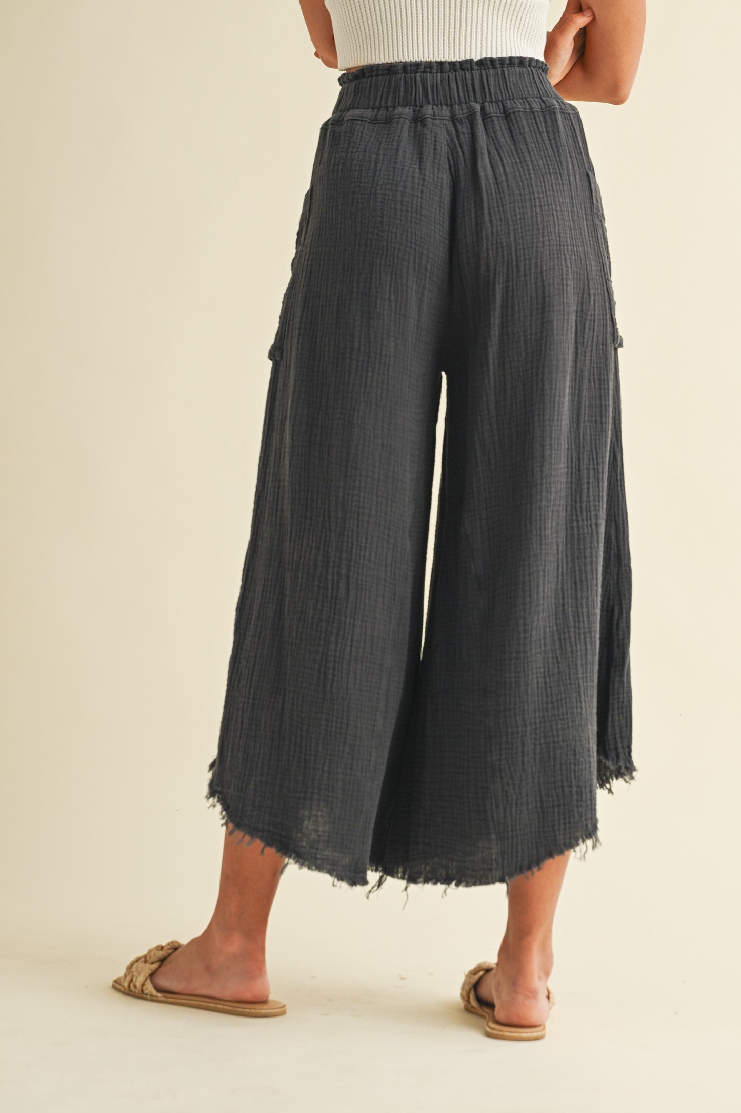 Charcoal Linen Wide Leg Pants