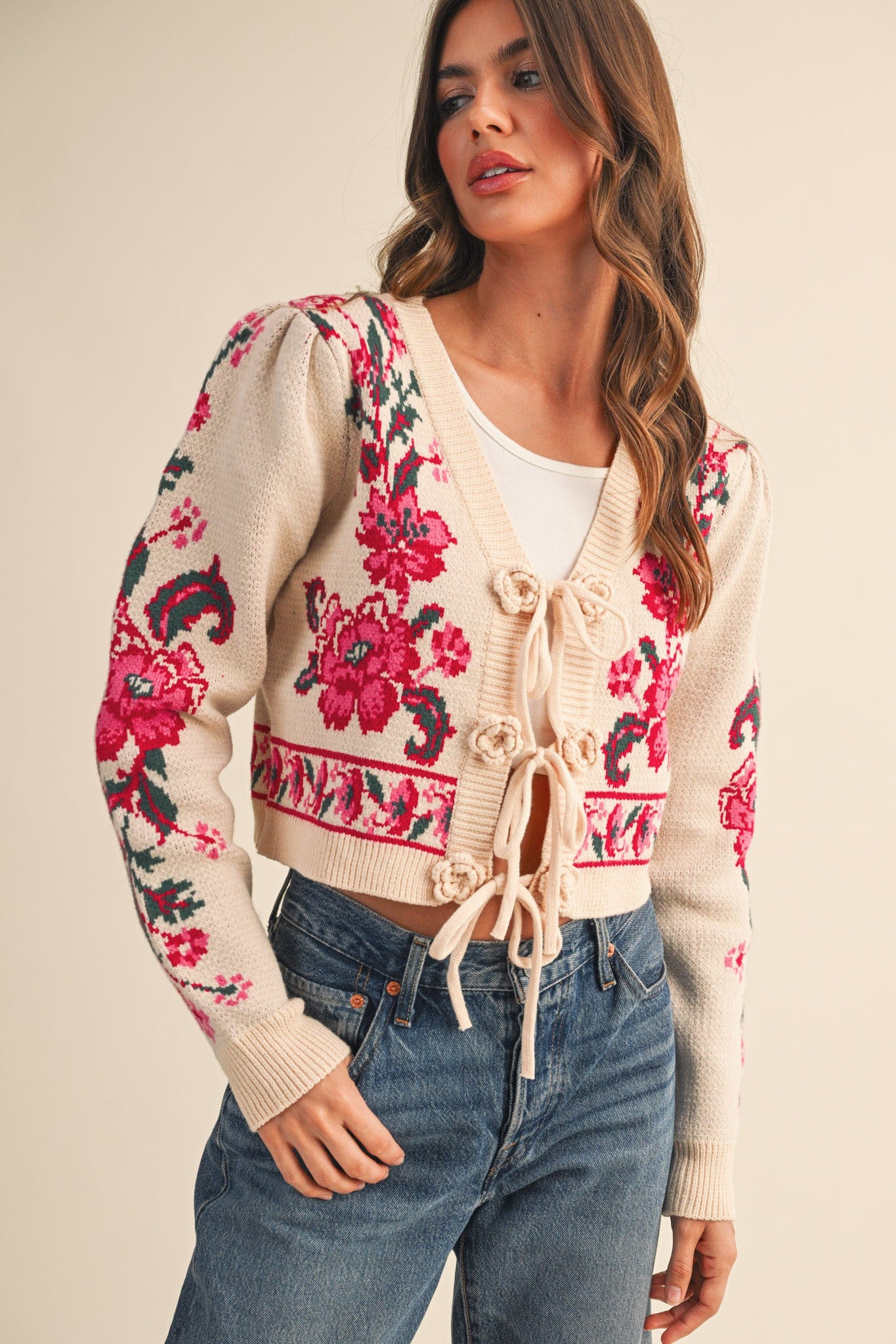 Floral Tie Front Sweater