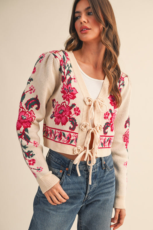 Floral Tie Front Sweater