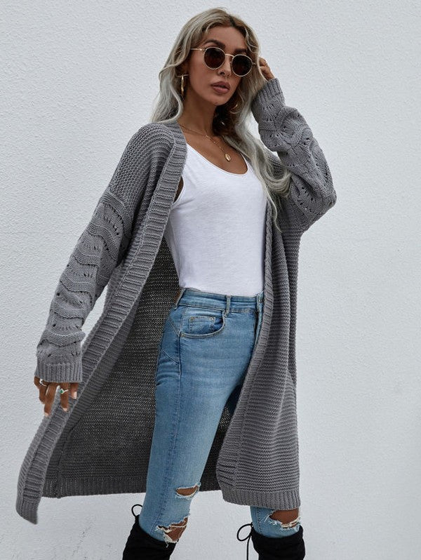 Gray Knitted Long Cardigan
