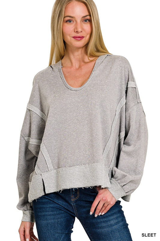 Grey Raw Hem Hoodie