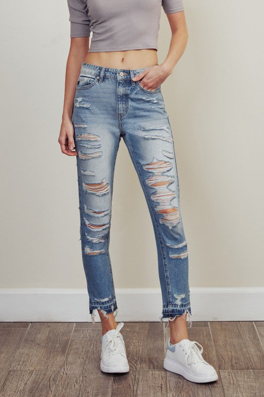 KC Distressed with Rainbow Threads Jeans