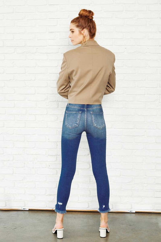 KC High Rise Frayed Hem Skinny Jeans