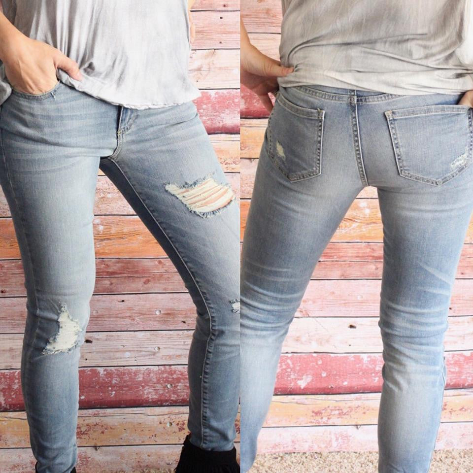 Light Wash Semi-Distressed Skinny Jeans