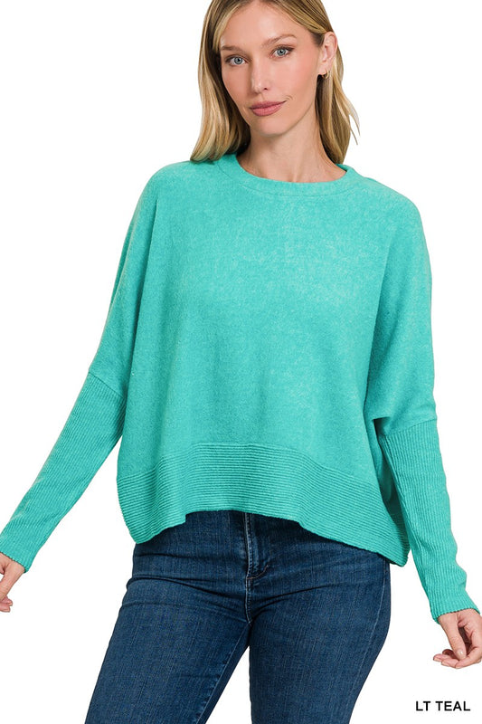 Light Teal Brushed Dolman Sleeve Sweater