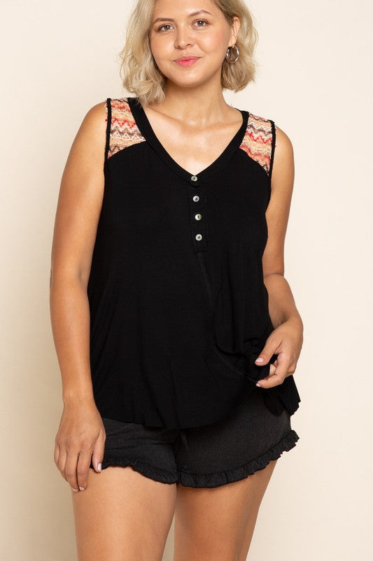 Plus Size Black Sleeveless Knit Top