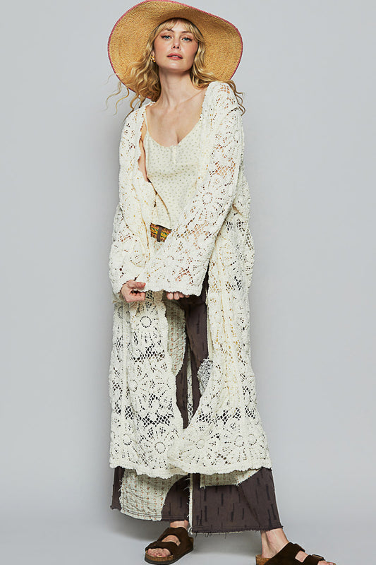 Long Sleeve Crochet Full Length Cardigan