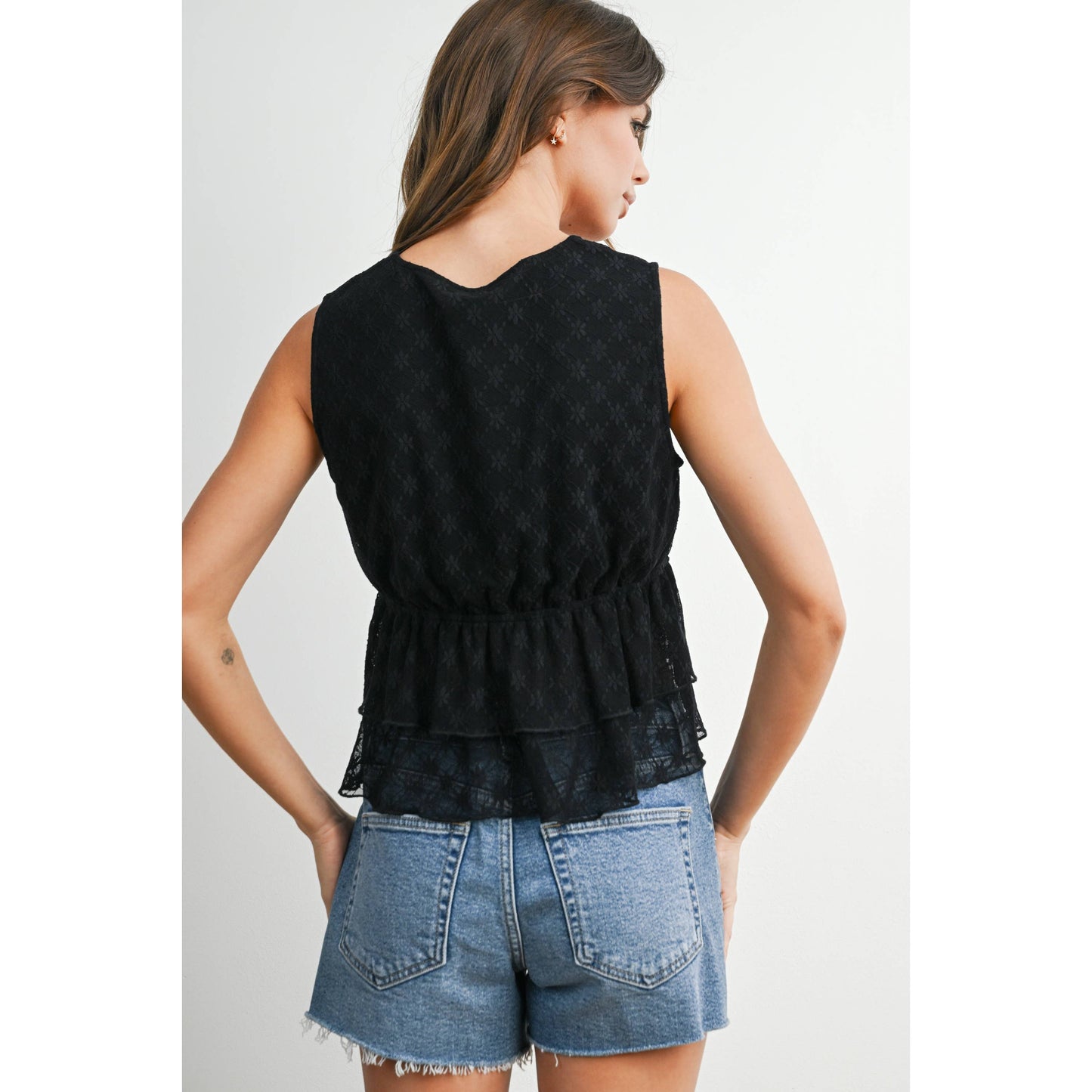 Tiered Ruffle Hem Tie-Front Tank Top