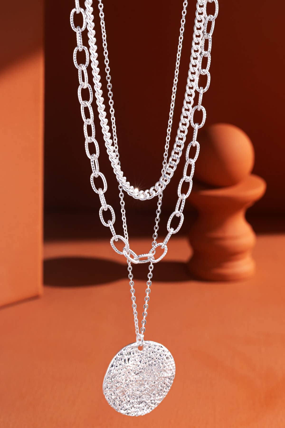 Layered Silver Pendant Necklace