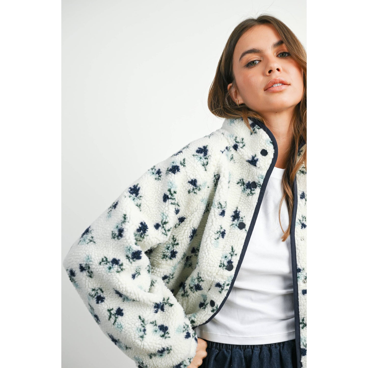 Floral Print Fluffy Fleece Jacket