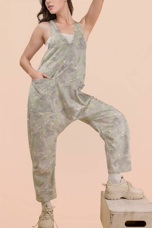 Casual Loose Fit Camo Knit Baggy Jumpsuit