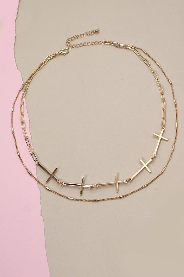CROSS LINK DOUBLE LAYER NECKLACE: GOLD