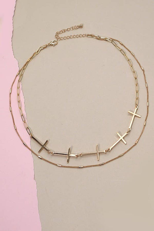 CROSS LINK DOUBLE LAYER NECKLACE: GOLD