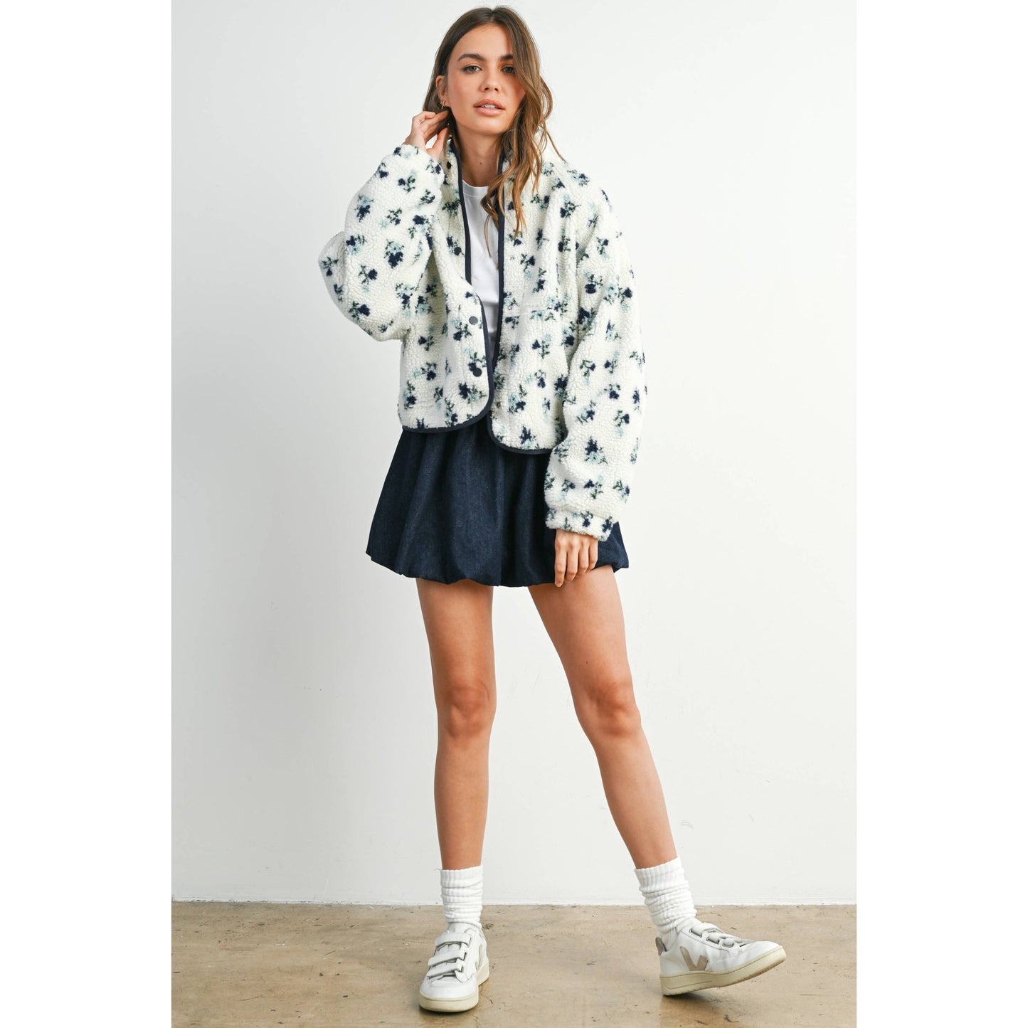 Floral Print Fluffy Fleece Jacket