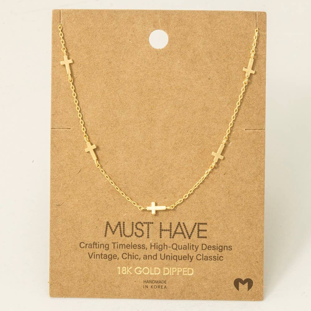 Metallic Dainty Cross Station Necklace