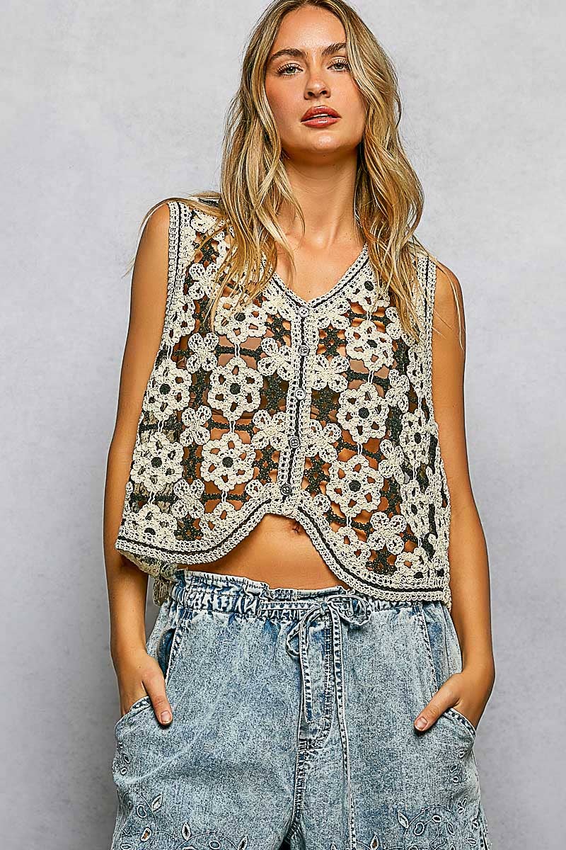 Floral Crochet Vest Top- OS