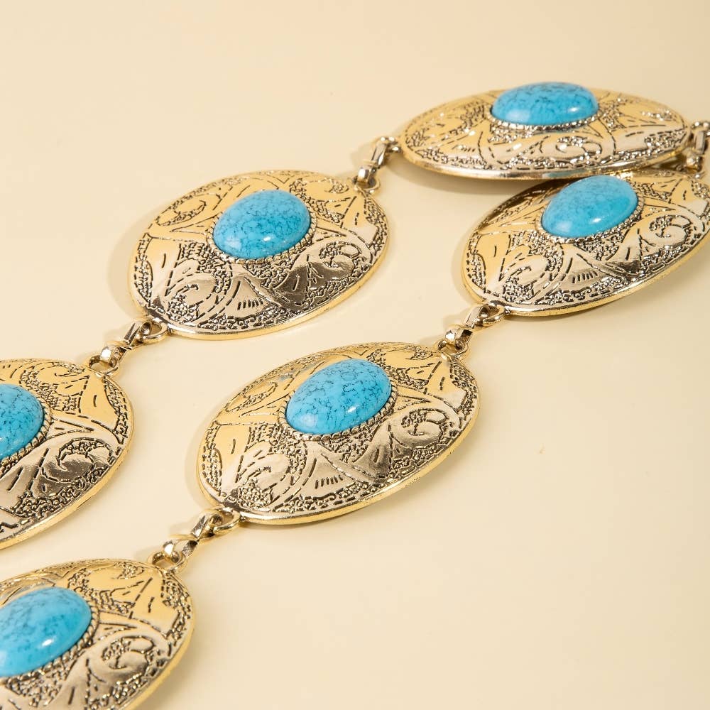 Oval Stone Western Concho Chain Belt