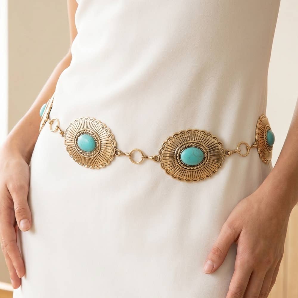 Sunburst Turquoise Concho Wide Chain Belt