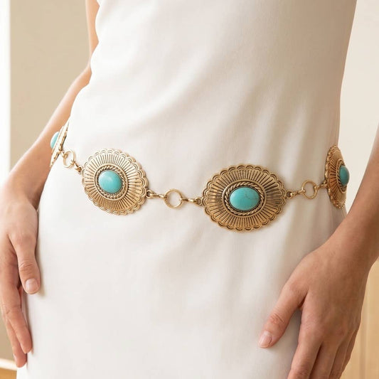 Sunburst Turquoise Concho Wide Chain Belt