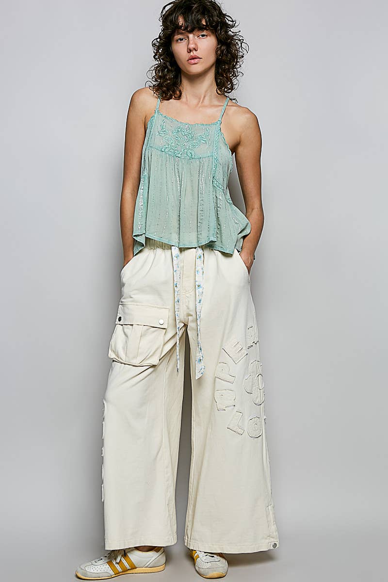 Sheer Scallop Trim Tank Top: SAGE