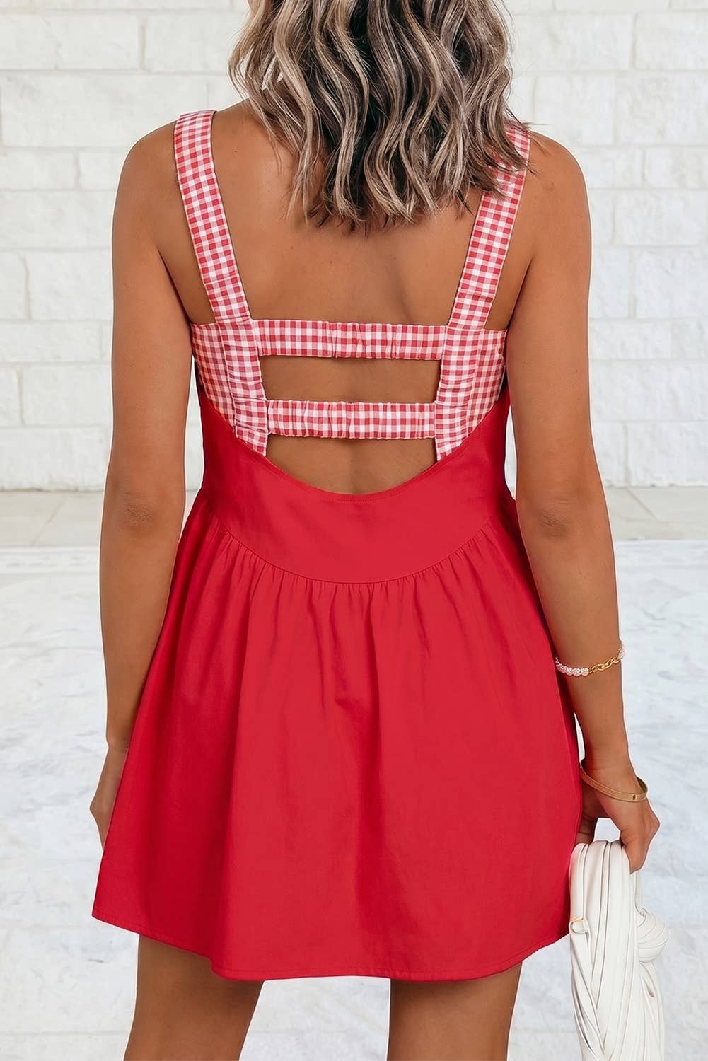Gingham Contrast Patchwork Loose Mini Dress