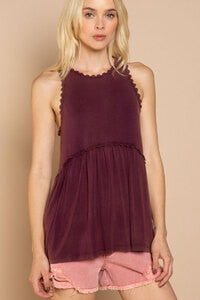 Burgundy Babydoll Sleeveless Top