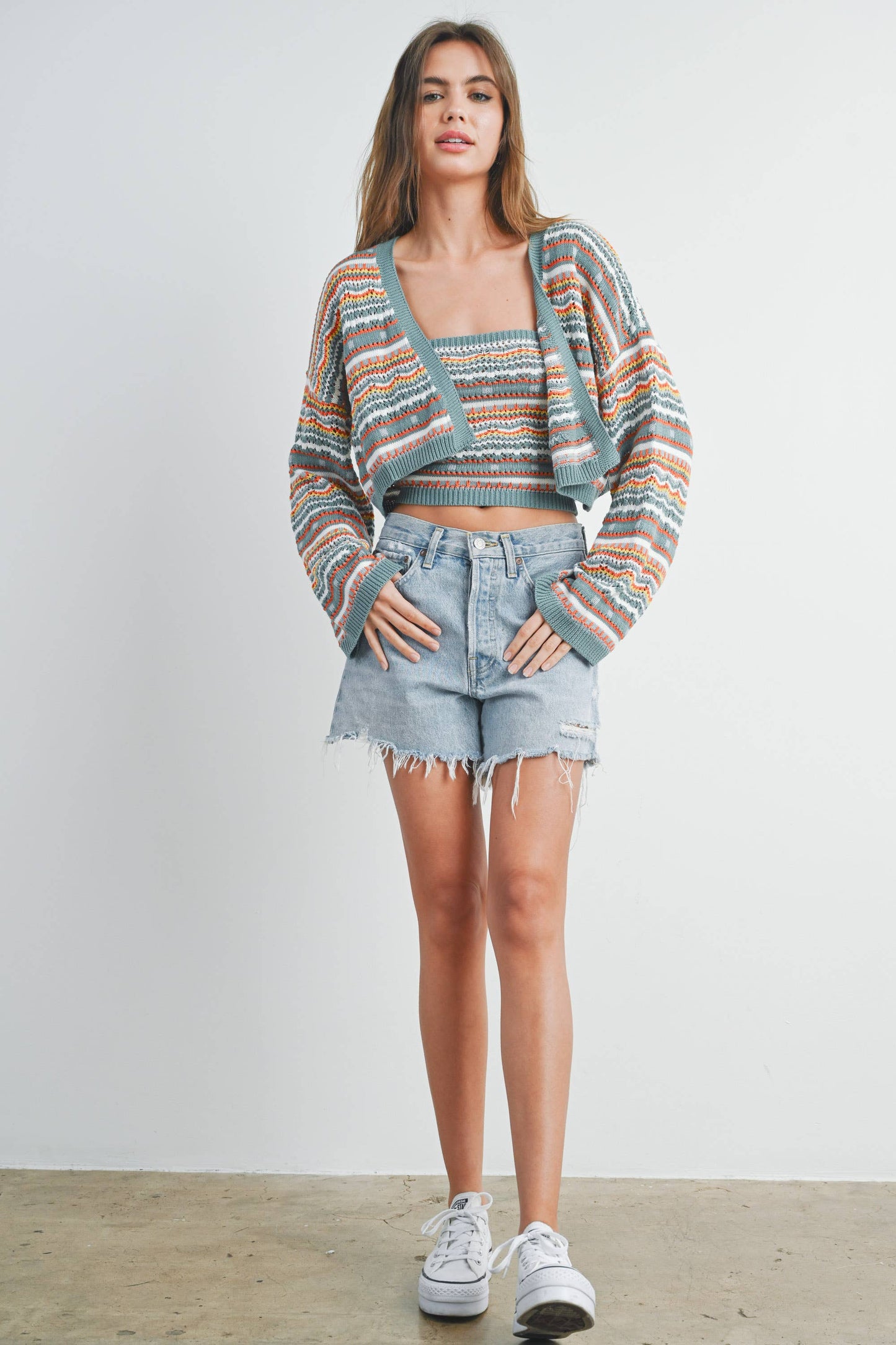 Striped and Geo Pattern Cardigan