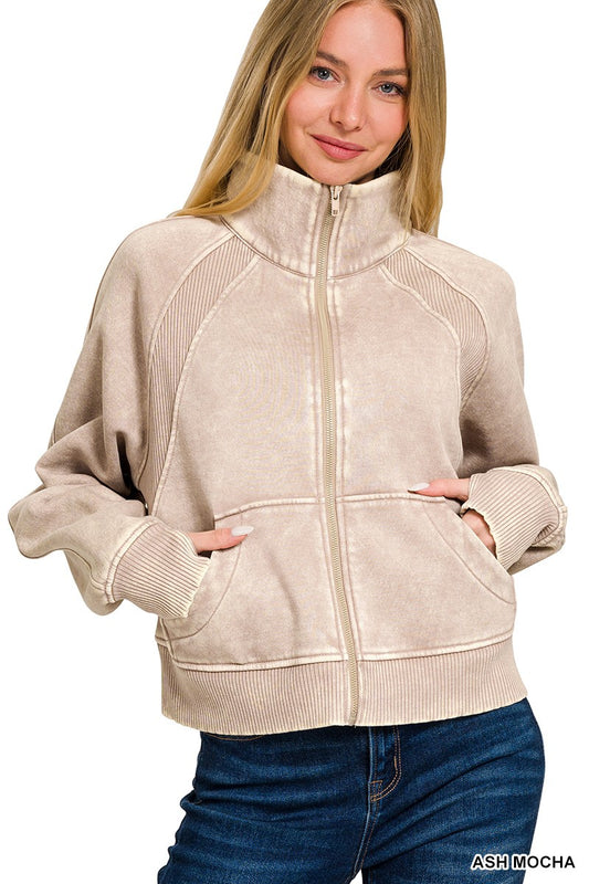 Ash Mocha Acid Wash Zip Up