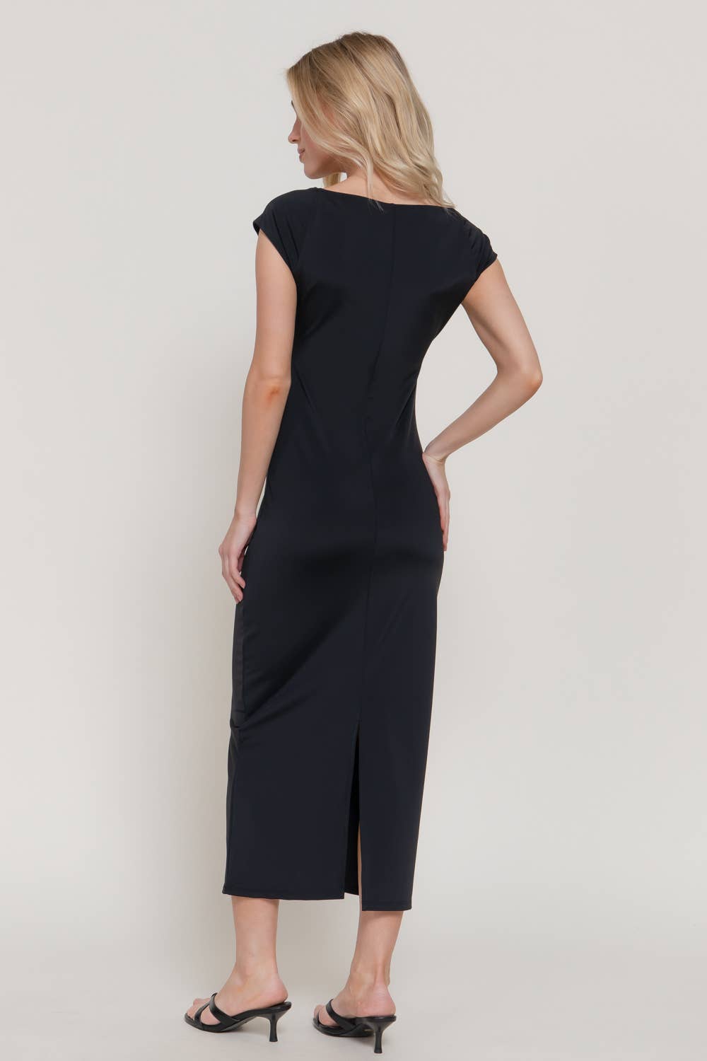 Cap Sleeve Wide Square Neck Power Span Jersey Midi Dress
