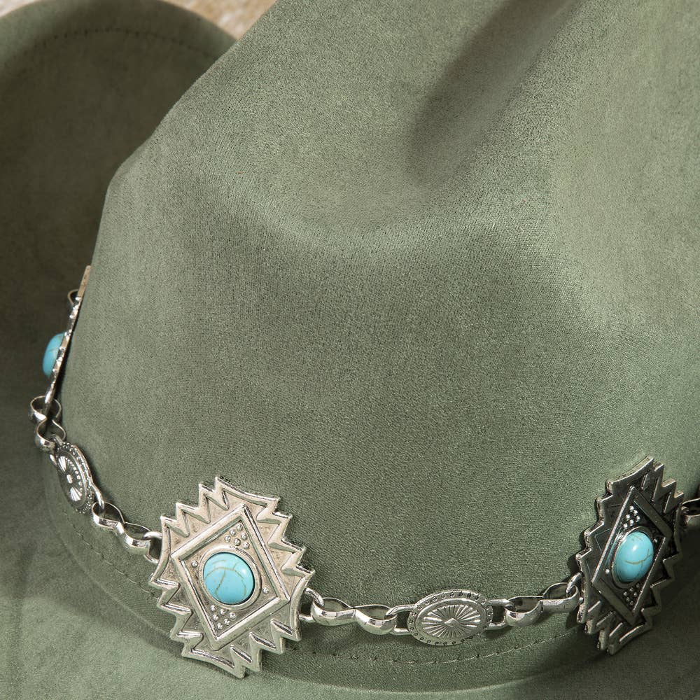 Western Cowboy Hat With Aztec Concho Chain Band