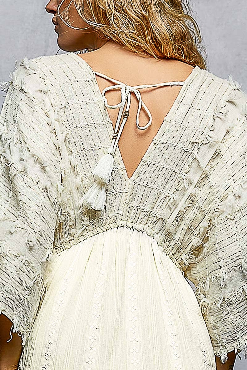 V-Neck Linen Maxi Dress: Beige