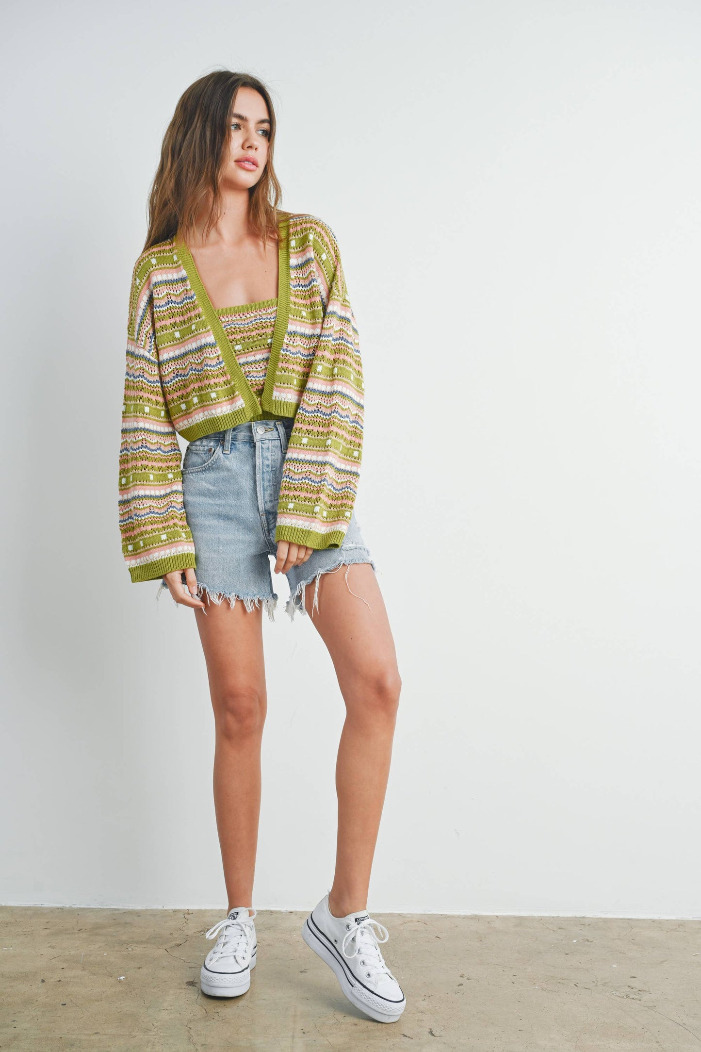 Striped and Geo Pattern Cardigan